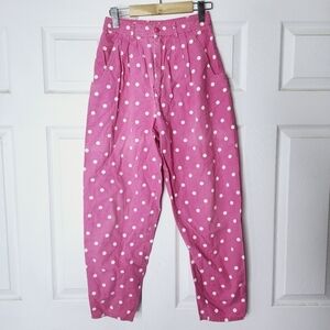Vintage GLOB Bubblegum Pink White Polka Dot High Waisted Denim Trousers size 6